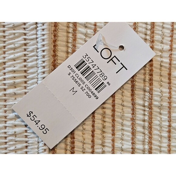 Loft Stripe Stretchy Top Women's Puff Long Sleeve Oat-Gold Size M Brand New - Picture 7 of 9